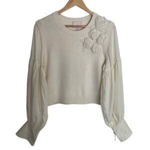 Cinq A Sept Tamara Floral Applique Sweater Medium